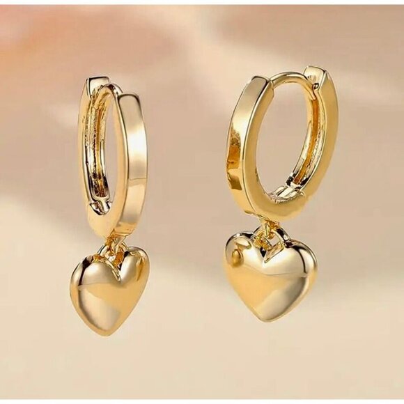 Gold Puffed Heart Earrings - Picture 6 of 6